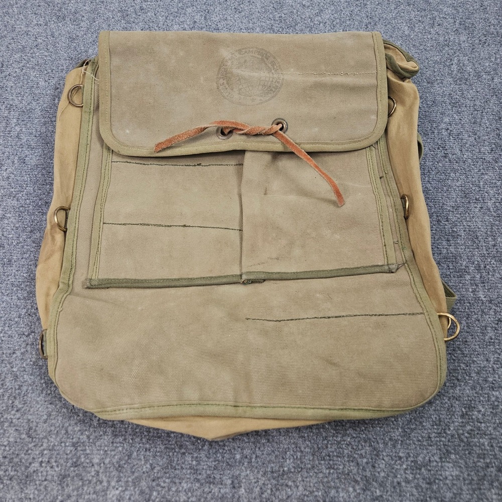 Vintage 50s Globe Trotter Camping Equipment Backpack Khaki Canvas Americana Work